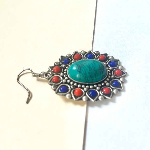 (pendant) 1980s vintage boho necklace pendant red, blue, green, &turquoise stone - Picture 5 of 10